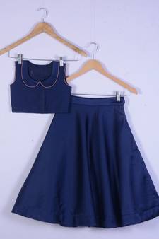 Girl Blue Cotton Silk Lahenga Choli For Kids