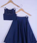 Girl Blue Cotton Silk Lahenga Choli For Kids