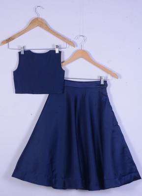 Girl Blue Cotton Silk Lahenga Choli For Kids 2