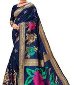 Navy blue woven art silk saree with blouse