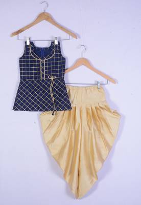 Girl Blue Top And Cream Dhoti Style Dress For Kids 1