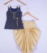 Girl Blue Top And Cream Dhoti Style Dress For Kids