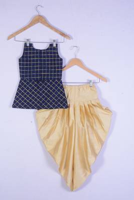 Girl Blue Top And Cream Dhoti Style Dress For Kids 2