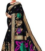 Black woven art silk saree with blouse