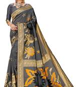 Grey woven art silk saree with blouse