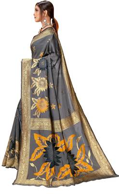 Grey woven art silk saree with blouse 2