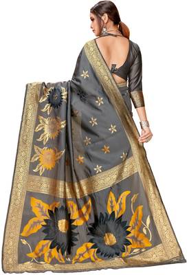Grey woven art silk saree with blouse 3