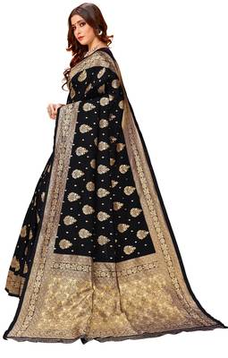Black woven art silk saree with blouse 2