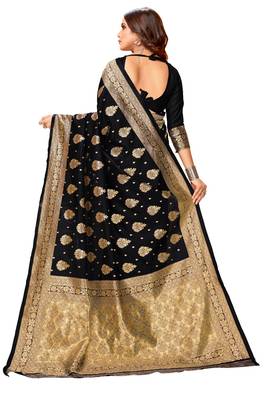 Black woven art silk saree with blouse 3