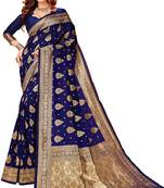 Navy blue woven art silk saree with blouse