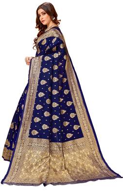 Navy blue woven art silk saree with blouse 2