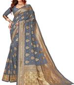 Grey woven art silk saree with blouse