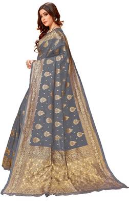 Grey woven art silk saree with blouse 2