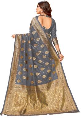 Grey woven art silk saree with blouse 3