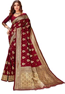 Maroon woven art silk saree with blouse 1