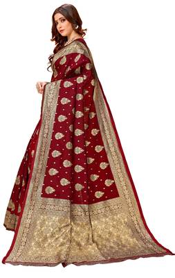 Maroon woven art silk saree with blouse 2