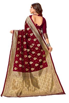 Maroon woven art silk saree with blouse 3