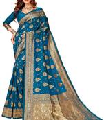 Turquoise woven art silk saree with blouse