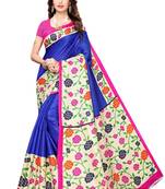 Blue Printed art Silk Saree With Blouse