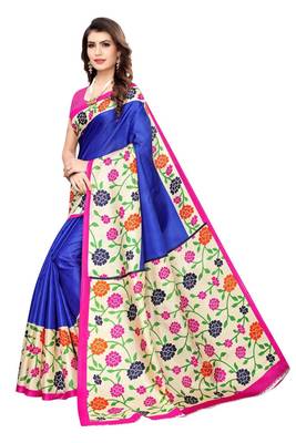 Blue Printed art Silk Saree With Blouse 2