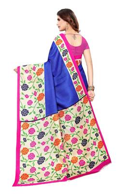 Blue Printed art Silk Saree With Blouse 3