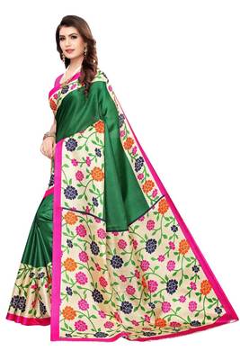 Green Printed art silk Saree With Blouse 2