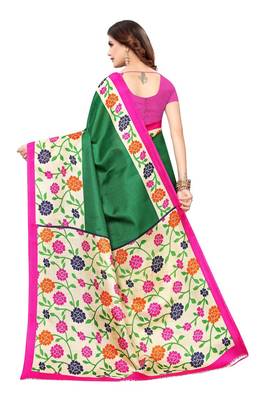 Green Printed art silk Saree With Blouse 3