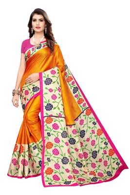 Mustard Printed art Silk Saree With Blouse 1