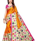 Mustard Printed art Silk Saree With Blouse