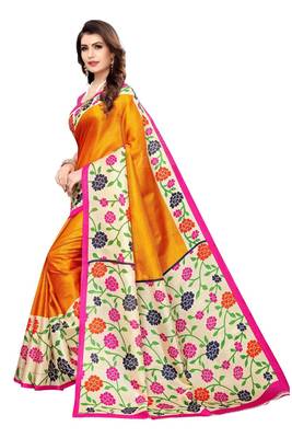 Mustard Printed art Silk Saree With Blouse 2
