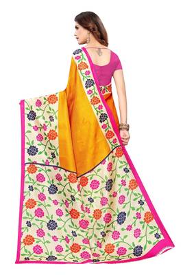 Mustard Printed art Silk Saree With Blouse 3