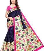 Navy Printed art Silk Saree With Blouse