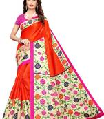 Orange Printed art Silk Saree With Blouse