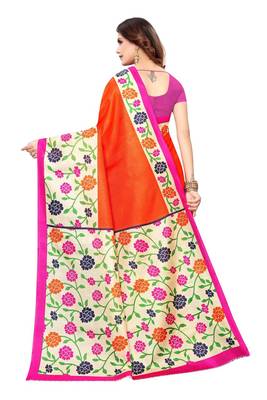 Orange Printed art Silk Saree With Blouse 3