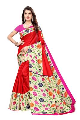 Red Printed art Silk Saree With Blouse 1