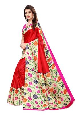 Red Printed art Silk Saree With Blouse 2