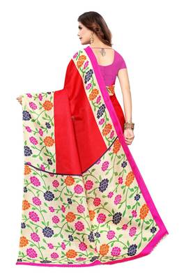 Red Printed art Silk Saree With Blouse 3