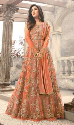 Orange embroidered net salwar 1