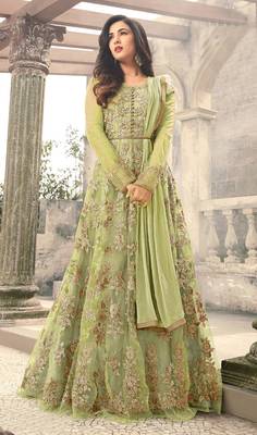Light-parrot-green embroidered net salwar 1