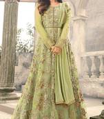 Light-parrot-green embroidered net salwar