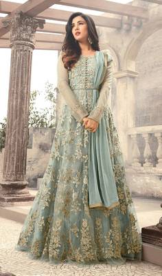 Grey embroidered net salwar 1