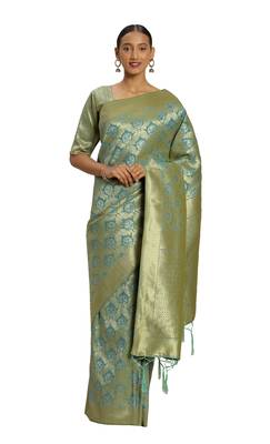 Sky Blue Woven Art Silk Saree With Blouse 1