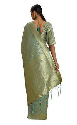 Sky Blue Woven Art Silk Saree With Blouse 2