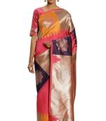 Pink Woven Art Silk Saree With Blouse