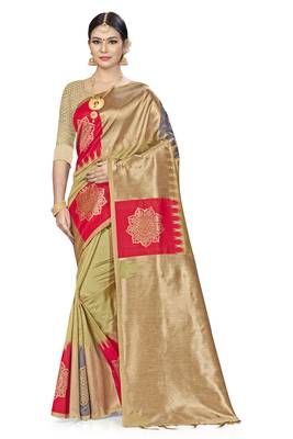 Cream Woven Art Silk Saree With Blouse 1