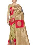 Cream Woven Art Silk Saree With Blouse