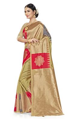 Cream Woven Art Silk Saree With Blouse 2