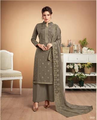 Beige self design silk salwar 1