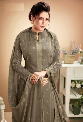 Beige self design silk salwar 2