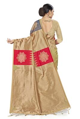 Cream Woven Art Silk Saree With Blouse 3